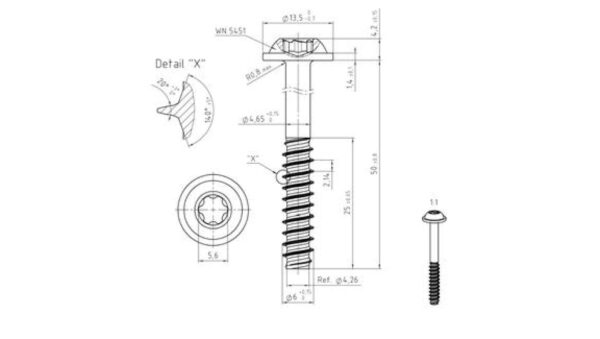 Wkręt do tworzywa TORX 6x50 A2 CORAB M960